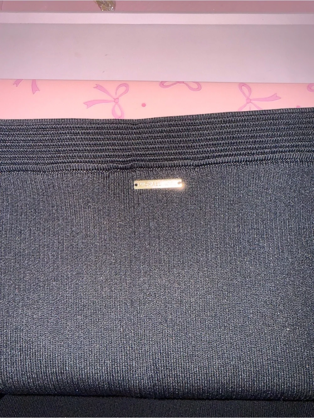 Michael Kors black ribbed knit elastic pencil midi skirt